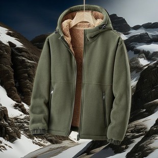 Cross-Border Popular Winter Velvet Thickeneded Polar Fleece Lambswool Fleece Cardigan Hooded Large Size Casual Jacket for Men