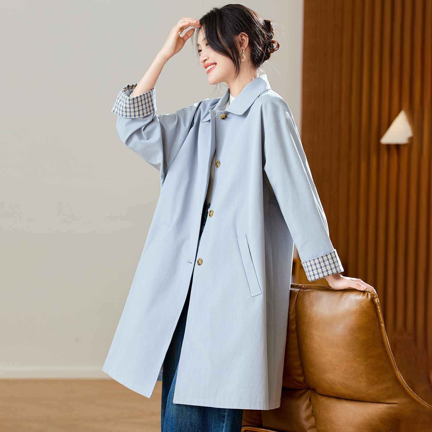 Factory Direct Sales Khaki Windbreaker Women's Mid-Length Women's 2025 Autumn and Winter New Style Literary Retro Jacket