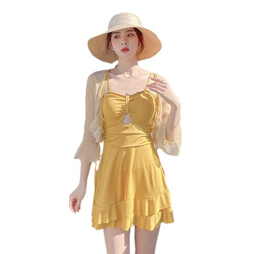 2024 new ins style swimsuit women's two-piece one-piece skirt style slimming belly-covering conservative hot spring swimsuit