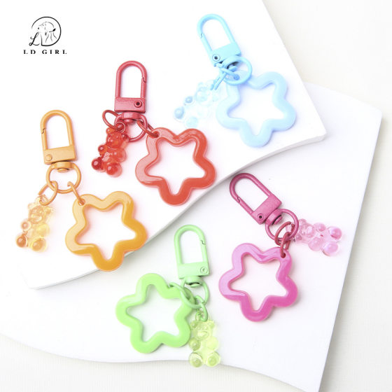 Colorful Acrylic Transparent Bear Five-pointed Star Diy Pendant Keychain Cute Women's Bag Accessories Pendant