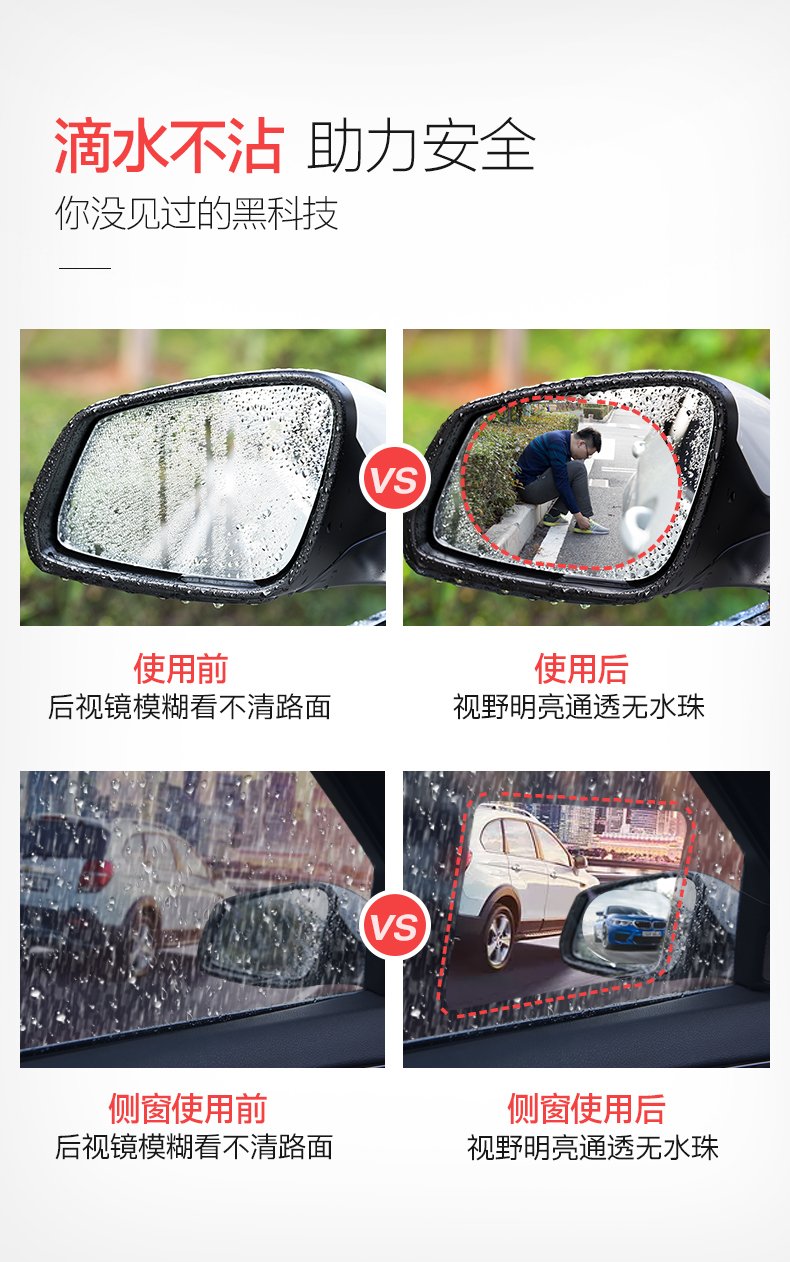 Qiao's Car Rearview Mirror Rainproof Film HD Nano Rearview Mirror Rainproof Film Glass Reflector Waterproof Film