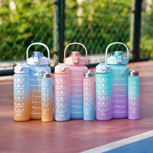 Cross-border gradient three sets of cups large capacity sports cold water bottle outdoor portable space water cup