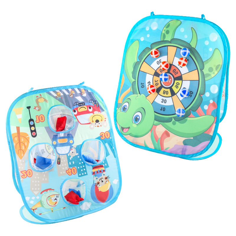 Juego de mesa de lanzamiento de bolsas de arena de dibujos animados para niños plegable Proyección de doble cara objetivo de dardos bola de objetivo pegajoso saco de arena lanzando juguetes deportivos
