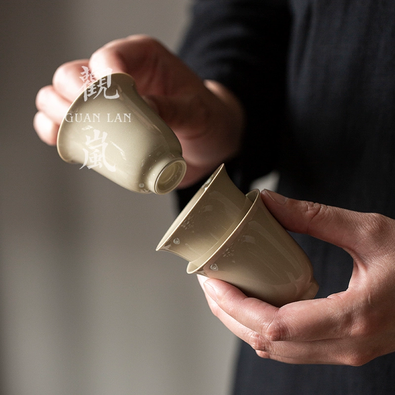1E3113Y Handmade grass and wood gray kung fu tea cup tea cup main ceramic human cup single cup tea set tea cup bowl cup smell