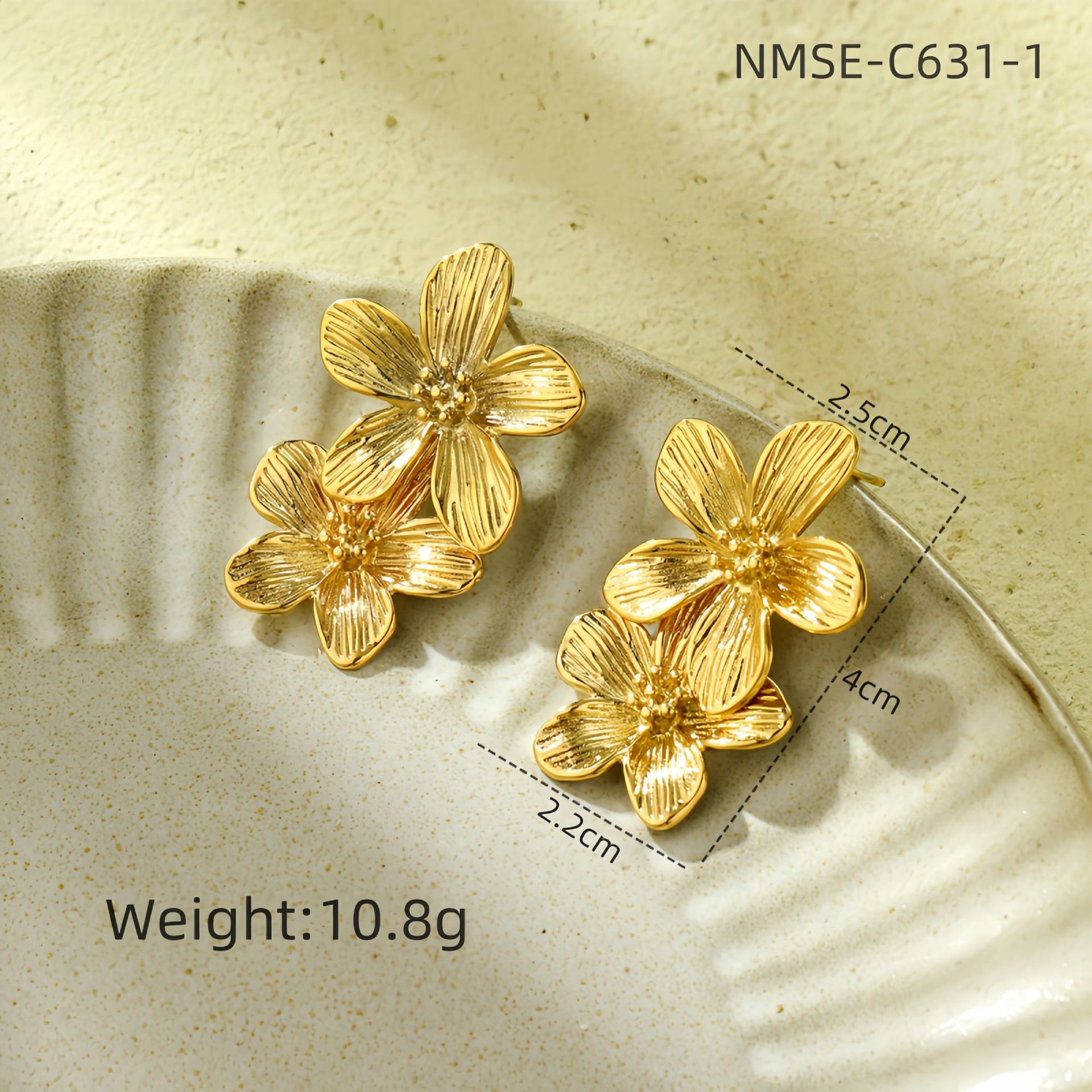 Daily Occasion PVD Coated Real Gold Plated Flower 304 Stainless Steel Retro Waterproof Non Tarnish Ear Studs