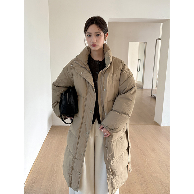 【Clearance, No Returns or Exchanges】Extra Long down Jacket Winter Basic Stand Collar White Duck down Coat 21819