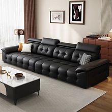 新款现代真皮沙发意式轻奢极简小户型牛皮直排简约客厅