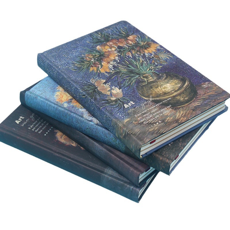 Cuaderno artístico de tapa dura con diseño floral inspirado en Van Gogh y Monet, ideal como diario o bullet journal