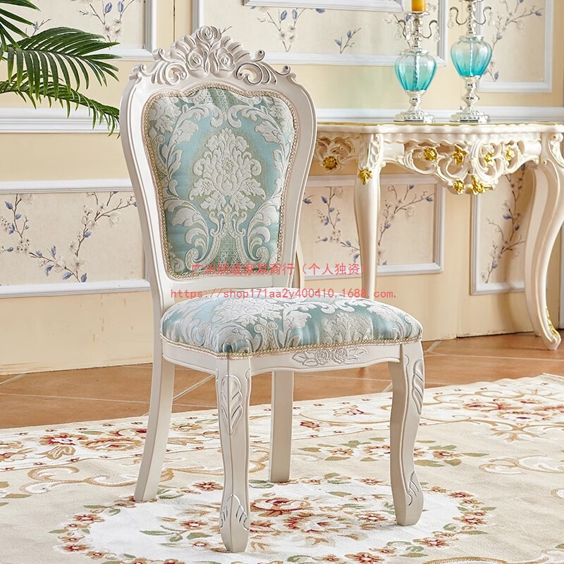 European-Style Dining Chair, Pastoral Solid Wood Fabric Hotel Dressing Desk, Manicure Backrest Stool, Comfortable Home Restaurant Chair