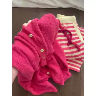 【现货】甜美可爱少女风半边绒睡衣女秋冬季加厚针织家居服套装