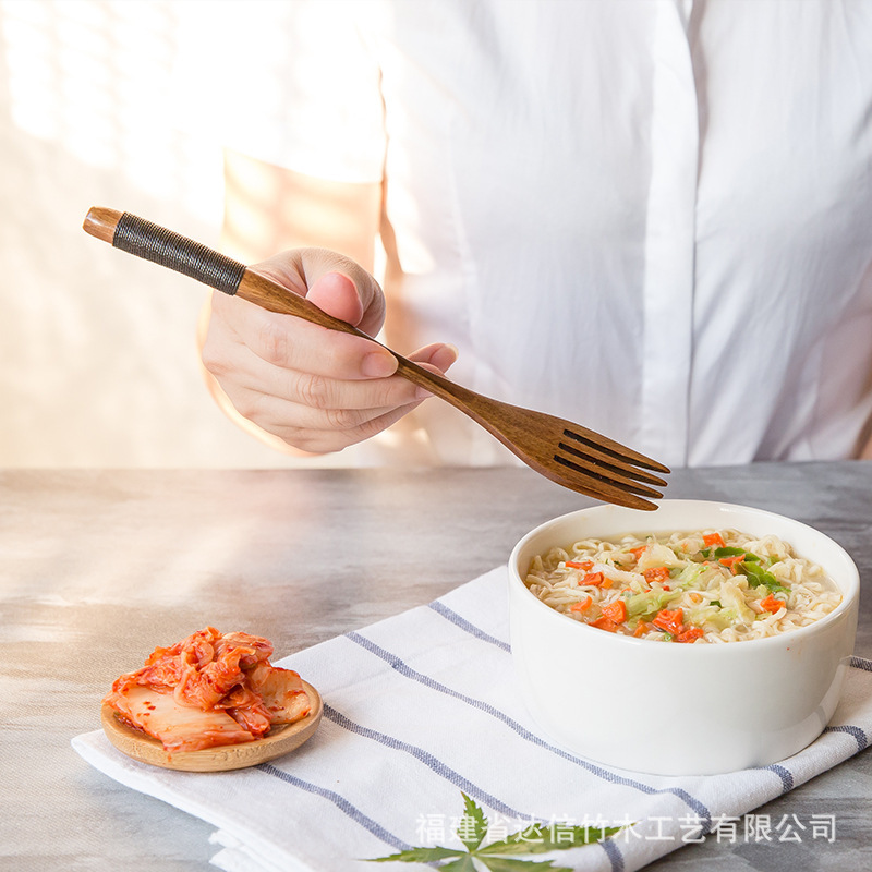 INS Luxury Light tenedor de madera cuchara de madera registro vajilla de madera maciza cuchara de mango largo cuchara de sopa japonesa cuchara de madera pequeña
