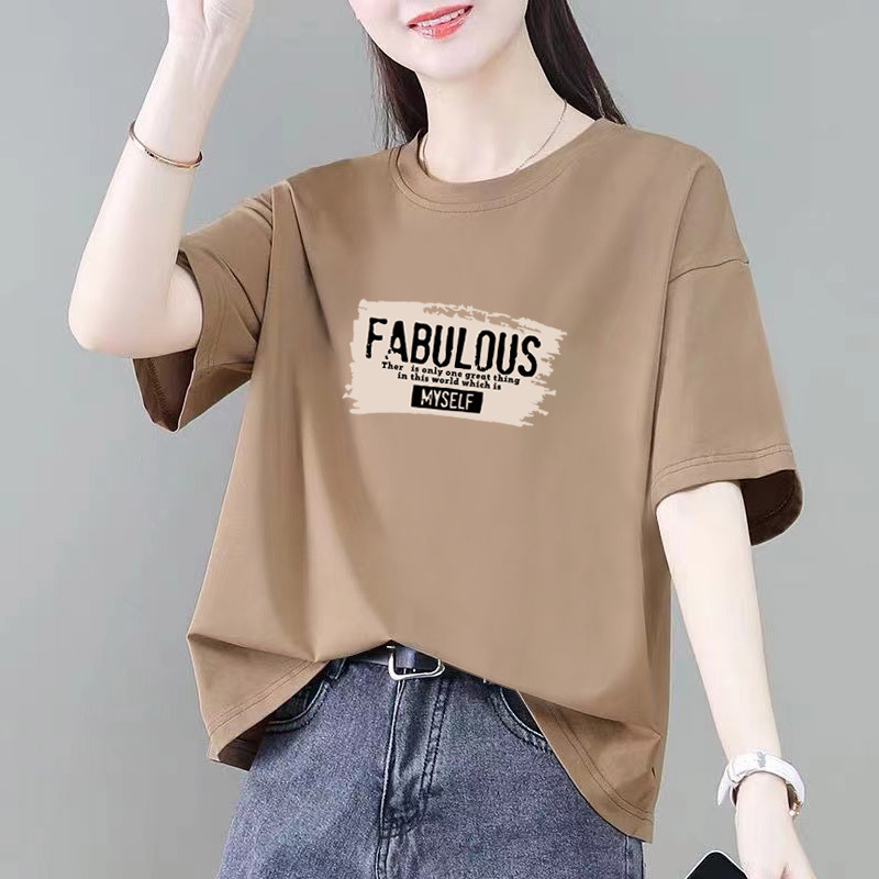 小柄な綿半袖Tシャツレディースゆったり夏新作カジュアル大きいサイズファットmm痩身ボトムシャツトップイン|undefined