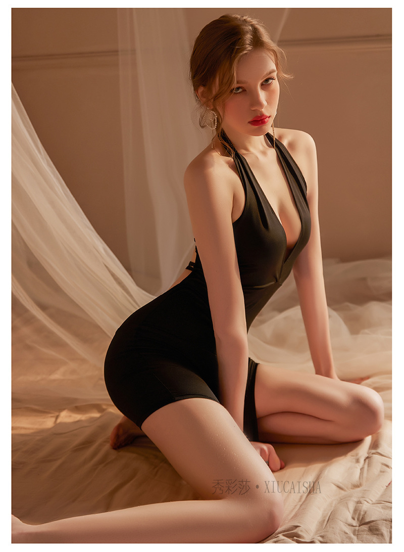 Backless Mini Nightdress with Thong, Sleeveless V-Neck Milk-Silk Style Slip — detail image 9