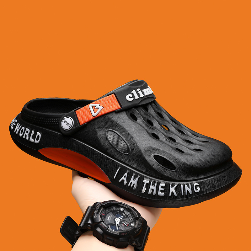 Cross-border plus size Hole Shoes Men's Summer Outfit Non-slip Beach Sandals Thick-soled Wear-resistant Sports Casual Baotou Slippers