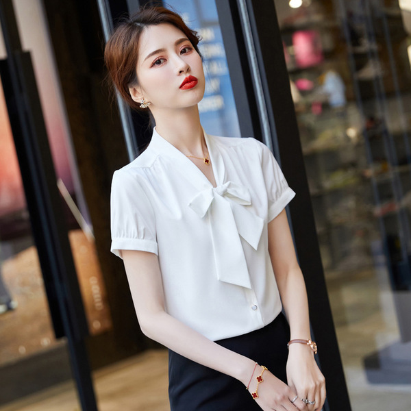 Green summer elegant professional shirt with bow