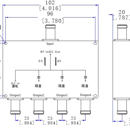 BNC头射频1100-1700MBDGNSSGPS专用微带一分四1.1-1.7G功率分配器