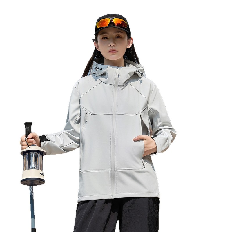 连帽软壳冲锋衣男女同款户外双层徒步运动登山服防水外套纯色上衣|undefined