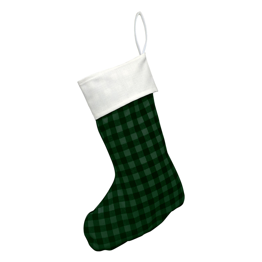 Adornos navideños a cuadros algodón y lino calcetines navideños bolsa de dulces colgante de Navidad bolsa de regalo a cuadros rojos y negros a cuadros en blanco y negro