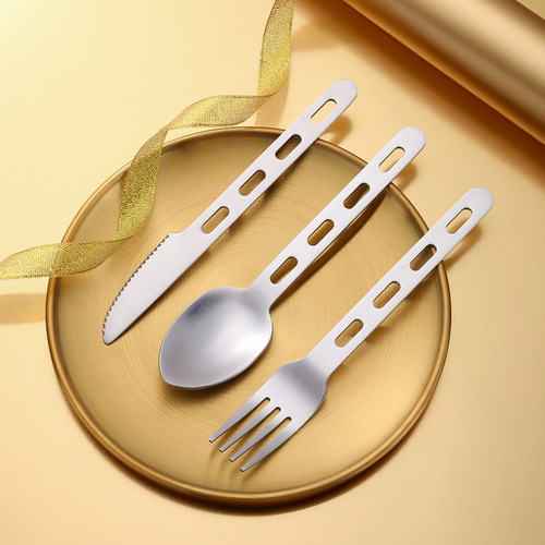 430 camping stainless steel tableware set picnic knife new style western tableware creative hollow camping outdoor knife, fork and spoon