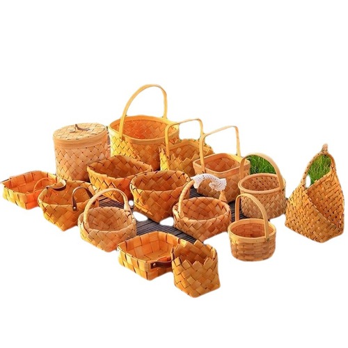 Rattan basket, pastoral style wood chip woven fruit snacks, bread, vegetables, ginger and garlic picnic bamboo woven hand basket, flower basket