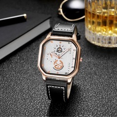 新款創意時尚方殼皮帶男生手錶簡約刻度石英腕錶男款手錶廠家批發