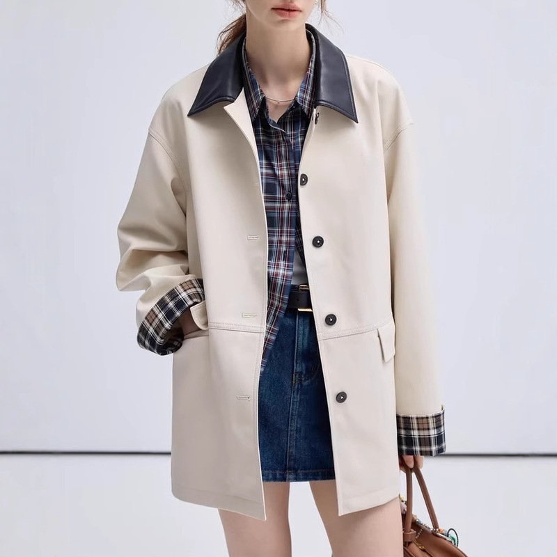 [Lyocell cotton] VEGA short windbreaker women's 2025 spring and autumn new contrast casual coat