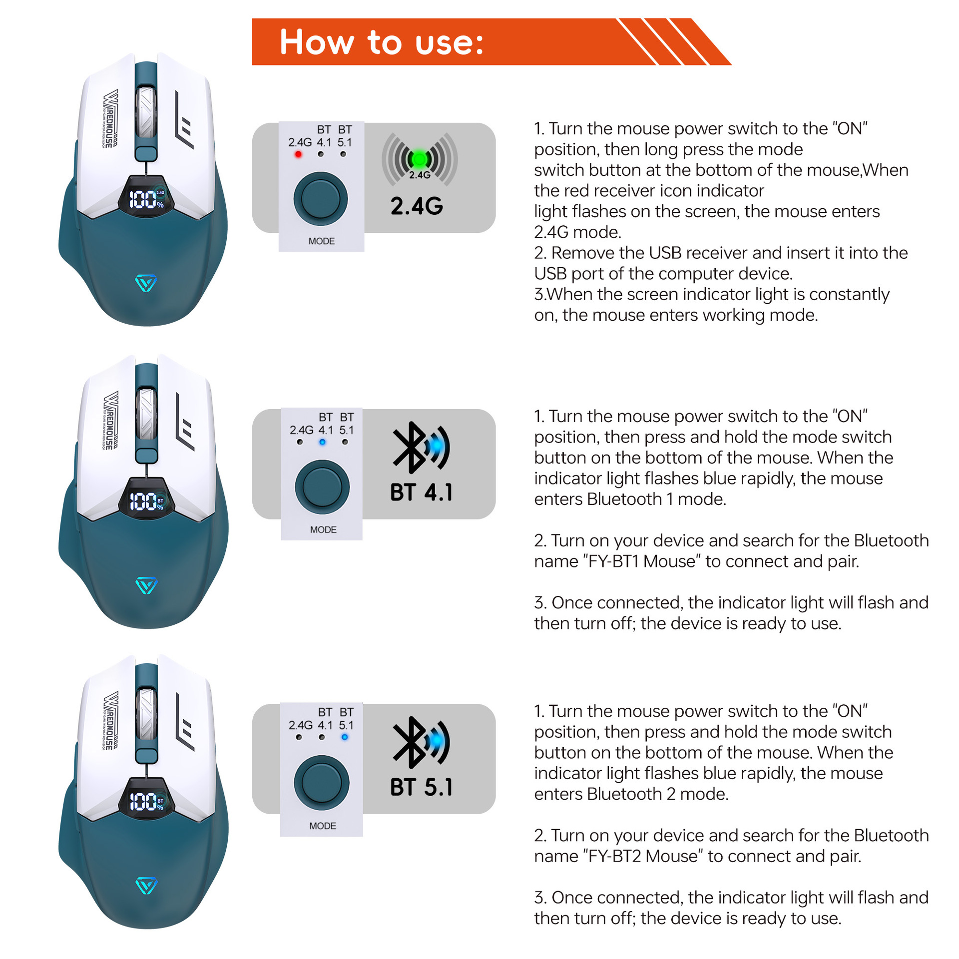 Wireless Bluetooth Dual-Mode-Maus mit Ladefunktion, leise, Gaming, intelligente Bildschirmanzeige, Computer-Monitor-Maus für grenzüberschreitenden Handel