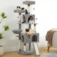 Multi‑level cat tree, plush cozy condo with scratching posts and hanging toys, multiple color codes