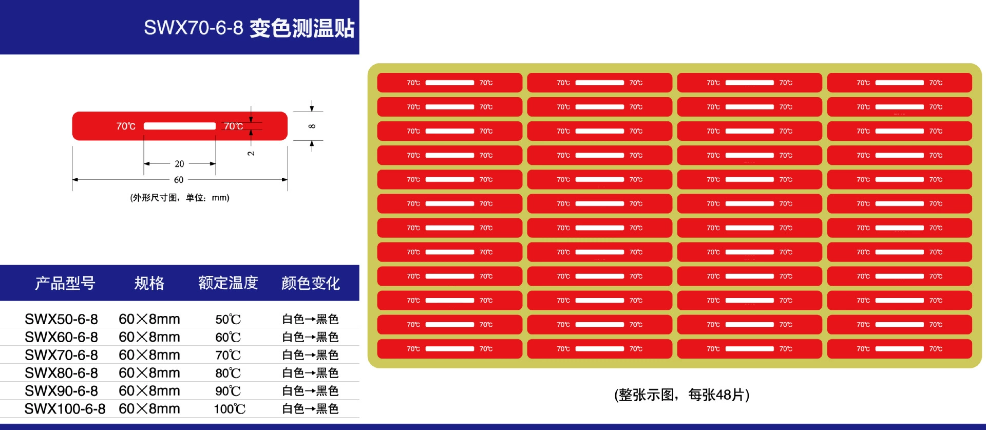 SWX80-6-8 градусов специального типа Термочувствительная паста белая и черная этикетка температуры лист индикатора температуры бумага для измерения температуры 48 паста