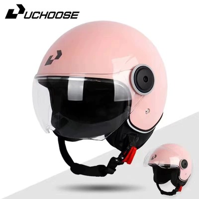 Women's Battery Car Half Helmet, Motosiklet kaskı (dəbilqə) - pink-single-lens