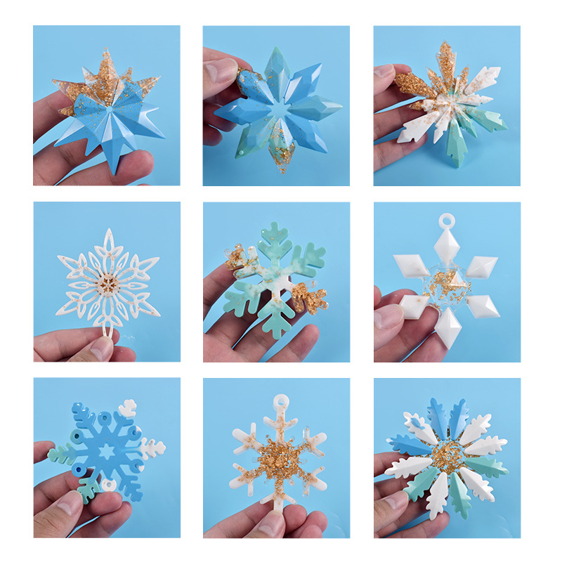 Navidad copo de nieve molde de silicona espejo Pulido-libre de resina copo de nieve llavero colgante epoxi molde