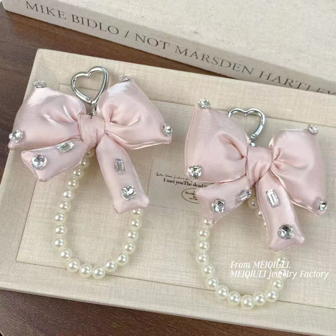 22g Weight 1 Piece Rhinestone Satin Bow Knot Bag Charms