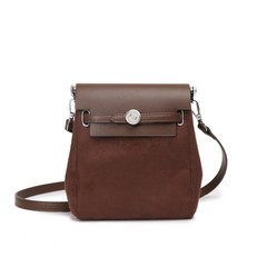 單肩包女2024新潮牛皮拼帆布斜挎包豎款herbag凱莉包小號中古撞色