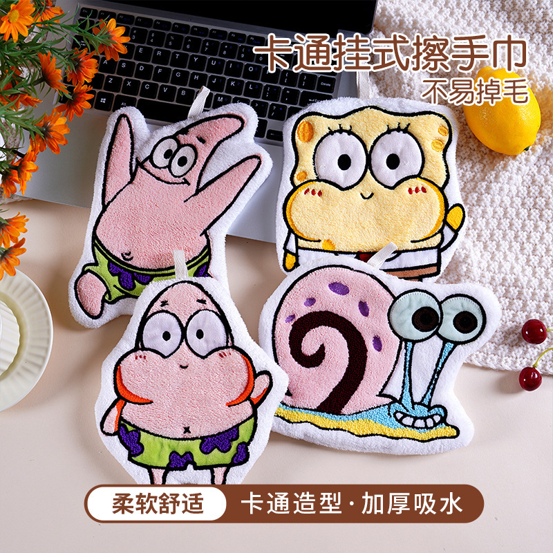 Wholesale hand towels, cartoon-themed, thick and absorbent, hanging hand towels, creative kitchen and bathroom hand towels, cute hand cloths