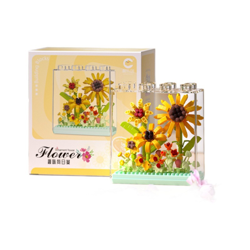 Compatible con la caja de flores de ensueño de Lego, ramo de cubierta de acrílico, clavel de girasol, bloque de construcción en maceta, regalo al por mayor