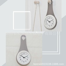 新款厨卫镜面毛巾架吸盘挂钟 创意时尚防水挂钟  床头静音挂表