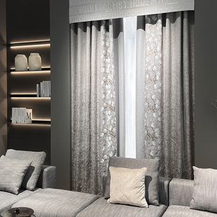 Modern Light Luxury Simple Embroidered Curtains High-End Villa Full Blackout High-End European Style Living Room Floor-To-Ceiling Bedroom