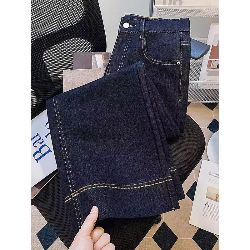 Plus Size Retro Cropped Jeans for Women, Summer Thin Style, for Curvy Petite Figures, Loose High-Waisted Slimming Straight Wide-Leg Pants Plus Size Retro Cropped Jeans for Women, Summer Thin Style, for Curvy Petite Figures, Loose High-Waisted Slimming Straight Wide-Leg Pants