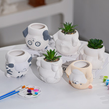 创意素烧卡通动物多肉花盆 可DIY跨境亚马逊家庭园艺陶瓷多肉盆栽