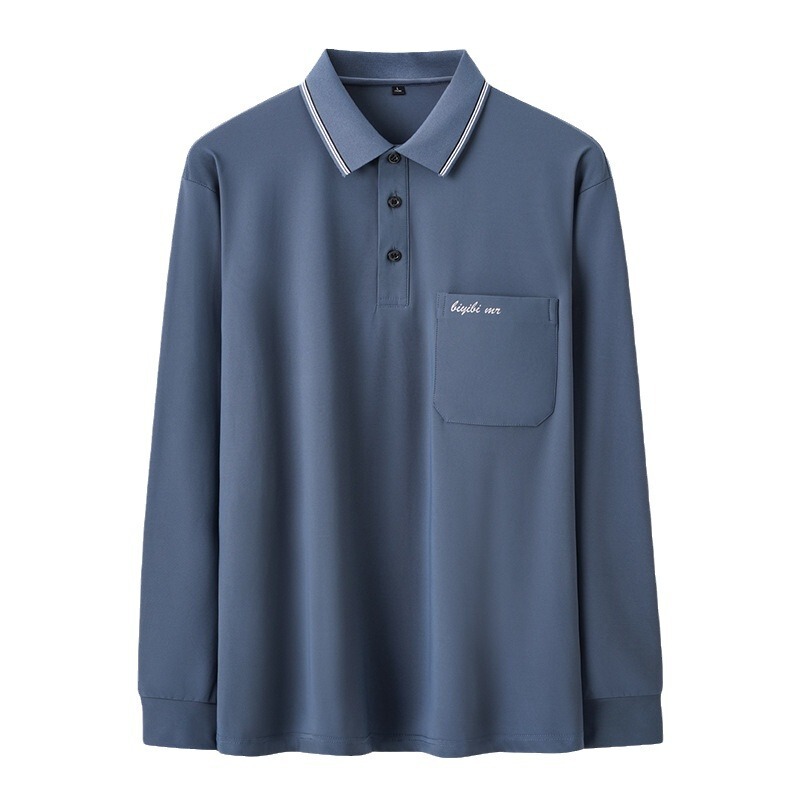 中年男性用長袖ピケ綿Tシャツ、夏用ポロシャツ、中年のお父さん向けトップス、涼しい襟付きシャツ、ピケ素材|undefined