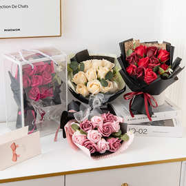 仿真花玫瑰手捧花假花逼真手工花束节日礼品伴手礼批发跨境香皂花