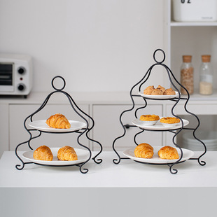 European Hotel Ceramic Dessert Stand Cake Plate Three-Layer Fruit Plate Afternoon Tea Reinforced Porcelain Manufacturer Export Can Be Customized