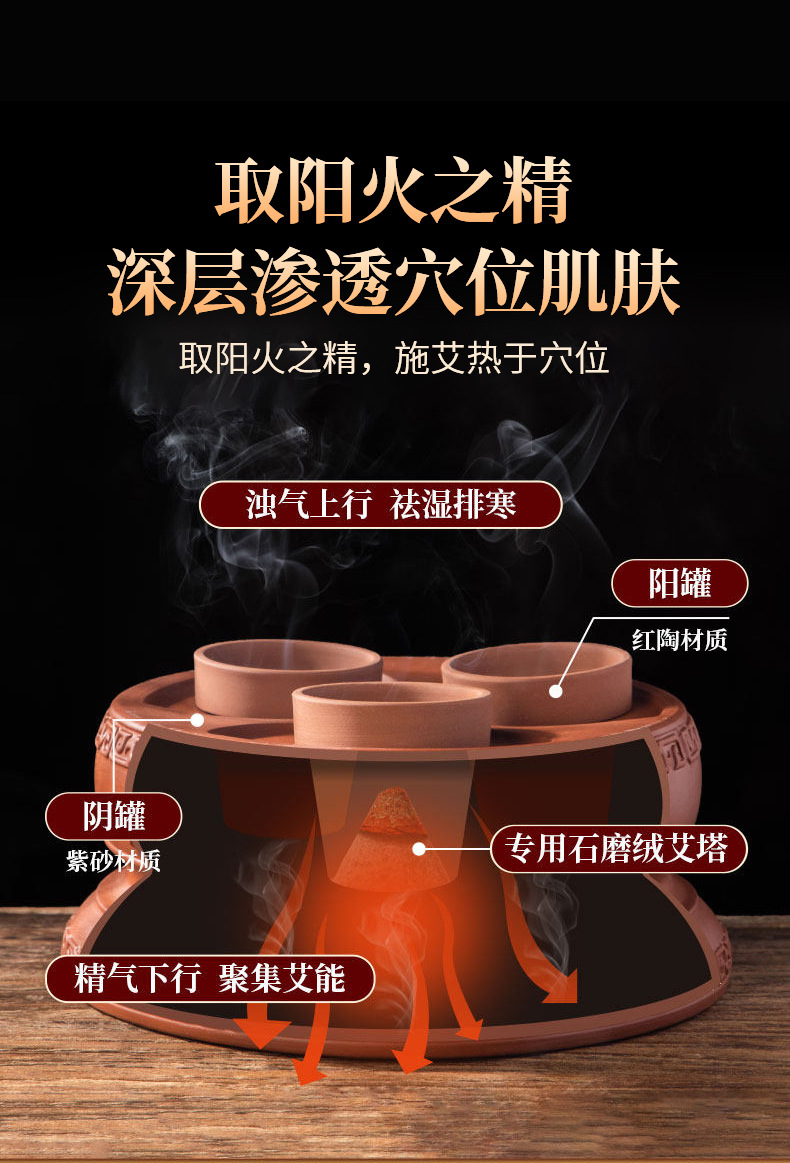 Purple Clay Navel Moxibustion Jar with Smoke-Down Moxa Cones for Home Belly and Waist Warming quality and texture