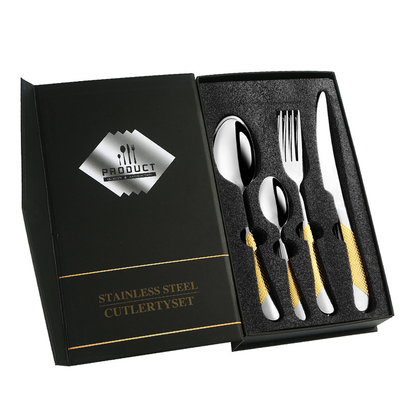 Productos transfronterizos de Amazon vajilla de acero inoxidable 16/20/24 piezas Star Diamond caja de regalo de cuatro piezas cuchillo, tenedor y cuchara traje