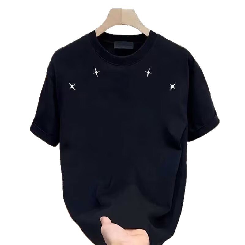 Maglietta da uomo a maniche corte in cotone pettinato, girocollo, unisex, casual, lavabile in lavatrice, bianca e nera_voghion.com