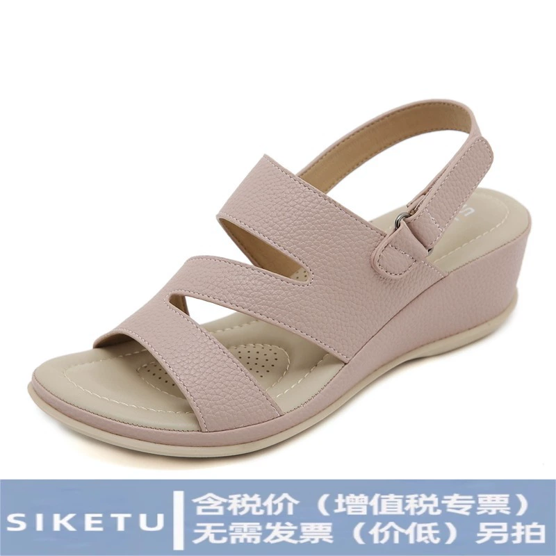 Q316-5 Новые летние женские пляжные сандалии 2025 года в европейском и американском стиле, повседневные, с металлическим элементом, на простом танкетке