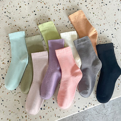 Women's Spring and Summer Boneless Socks, Candy Color Middle Calf Socks, Postpartum Cotton Socks, Trendy and Popular Long Socks, White Pile Socks for Women