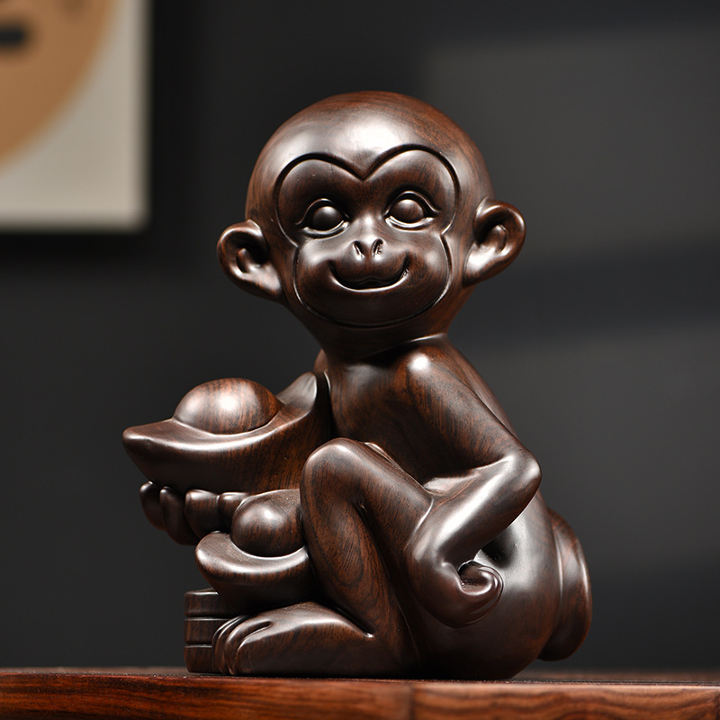 猿の木彫り装飾品、十二支工芸品、誕生日プレゼント、デスクトップ、リビングルーム、ホームアクセサリー|undefined