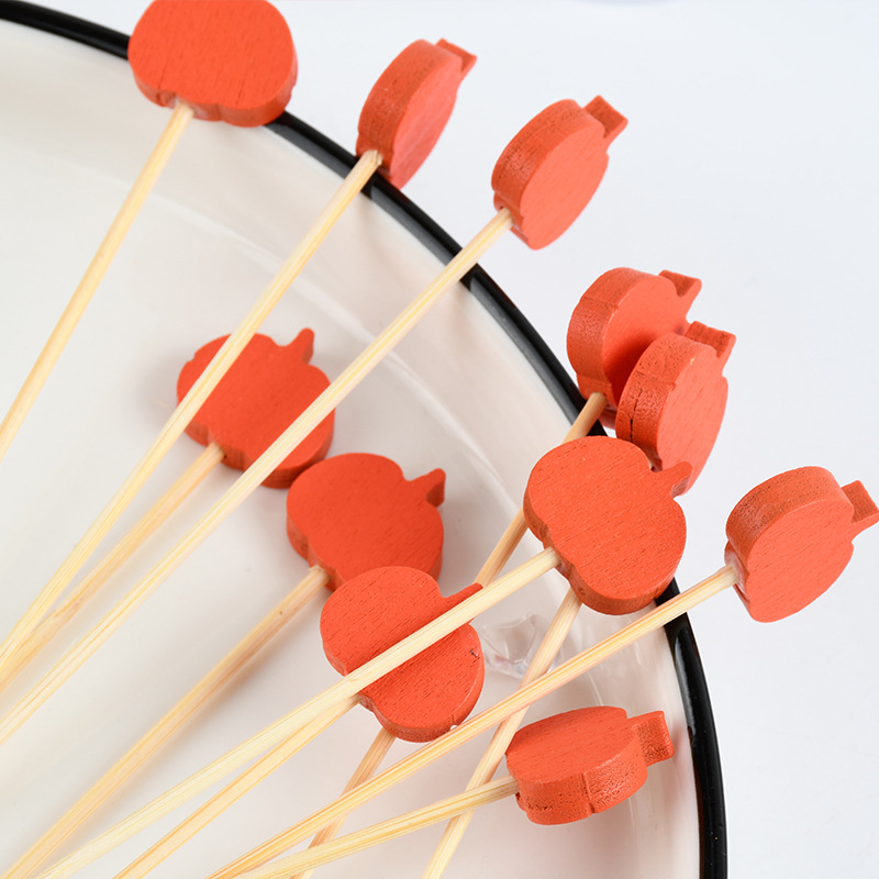 Pasta de fruta de calabaza desechable horquilla de fruta dibujos animados palillos de dientes bocadillos palillos de dientes artísticos palillos de bambú al por mayor