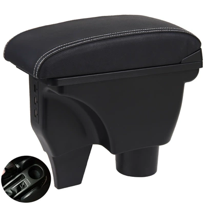 for 14-20 Toyota Vios: Armrest box - genuine-leather-model-black-with-white-thread